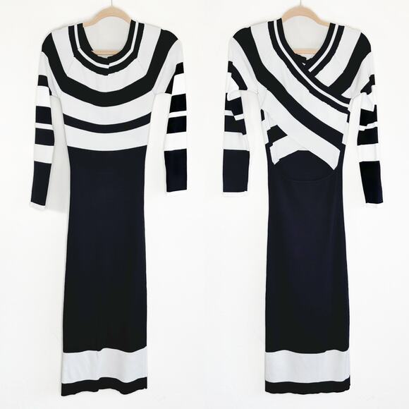 Anthropologie Le Superbe Fall in Ribbed Striped Knit Sweater Midi Dress Medium - Picture 3 of 15